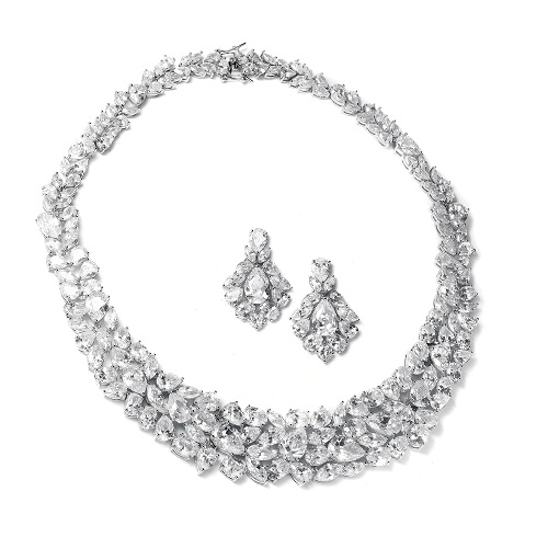 Bold Cubic Zirconia Diamond Necklace & Earring Set